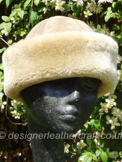 Beige Suede Finish Sheepskin Hat for a Lady
