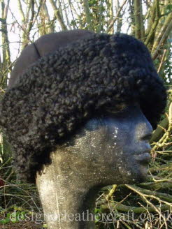 Black Sheepskin Hat with Curly Sheepskin Band for a Lady