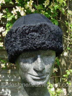 Black Sheepskin Hat with Curly Sheepskin Band for a Man