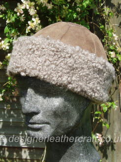 Camel Sheepskin Hat with Curly Taupe Sheepskin Band