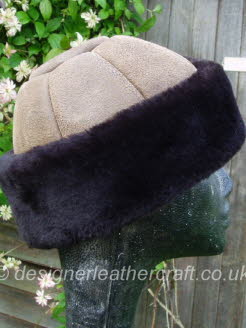 Camel Sheepskin Hat with Dark Brown Band for a Lady