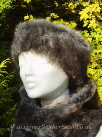 Shaped Grey Wolf Toscana Shearling Headband H4 Pictured with a Tippet Collar