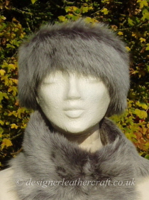 Shaped Grey  Brisa Toscana Shearling Headband H10 Pictured with a Tippet Collar
